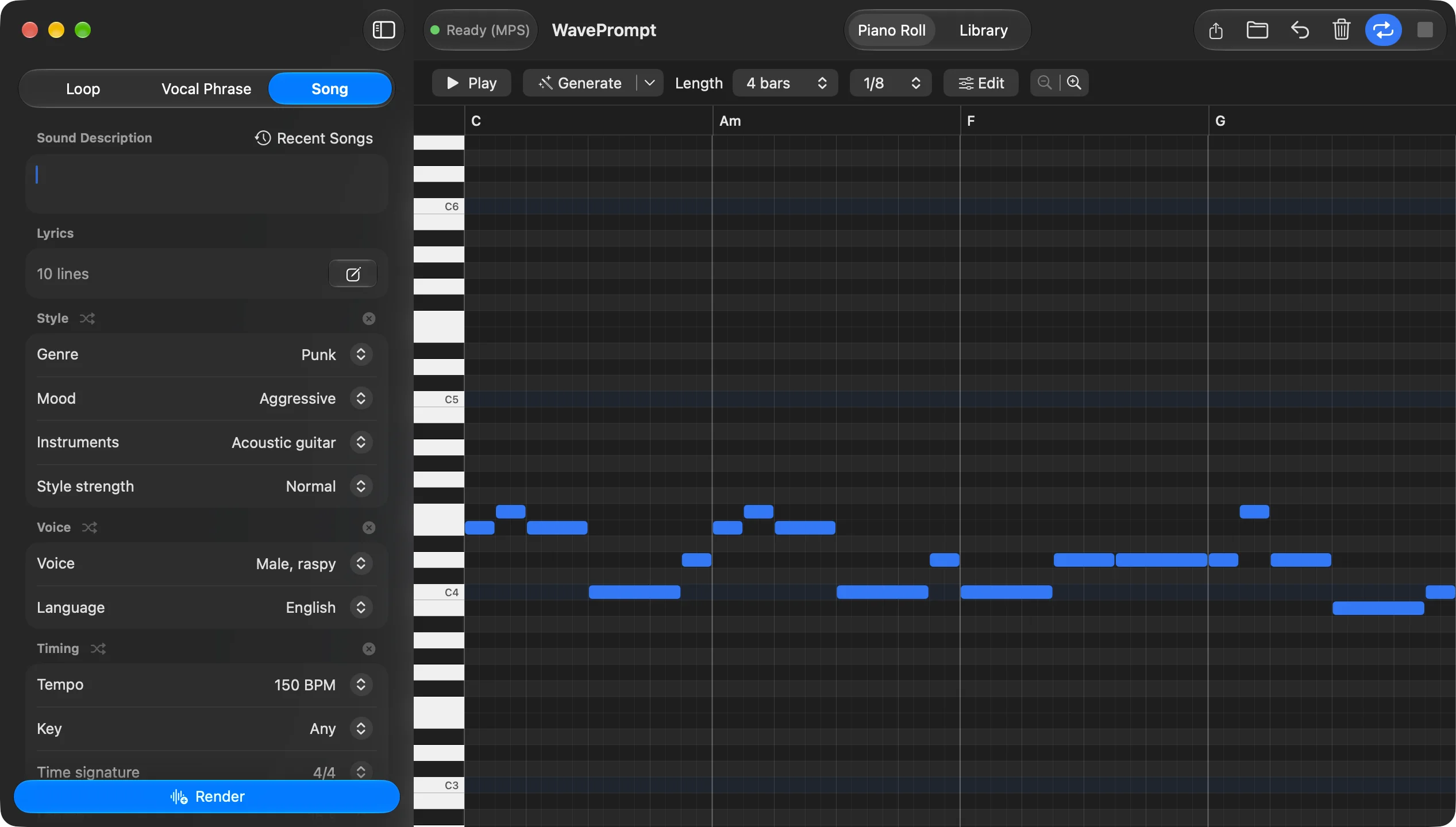 WavePrompt piano roll